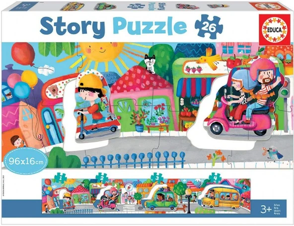 Educa 26 Parça Şehirdeki Araçlar Hikaye Puzzle - Panoramik - 3-5 Yaş ürün görseli 1