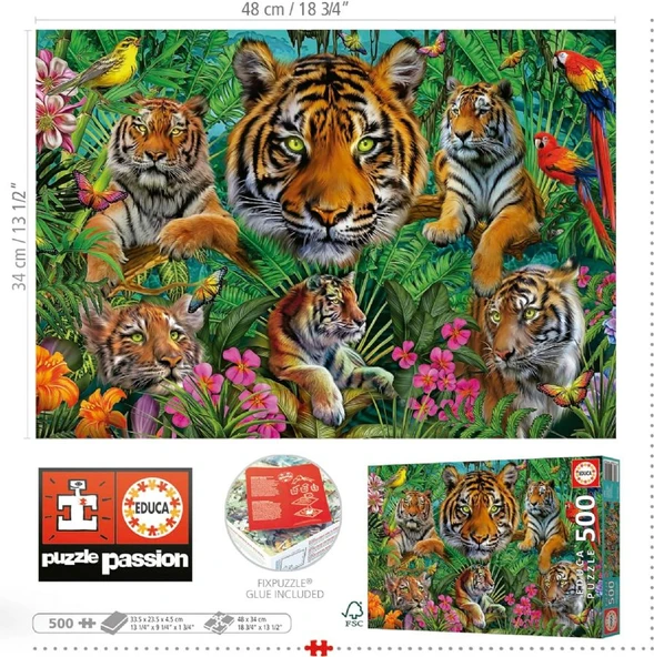 Educa Puzzle - 500 Parça Kaplan Ormanı Puzzle - 19902 - Tiger Jungle - Resim 3