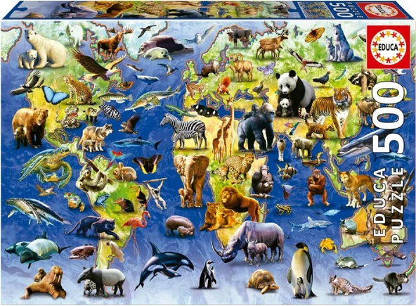 Educa 500 Parça Yüz Tehlike Altındaki Hayvan Türü Puzzle - 19908 - One Hundred Endangered Species ürün görseli 1