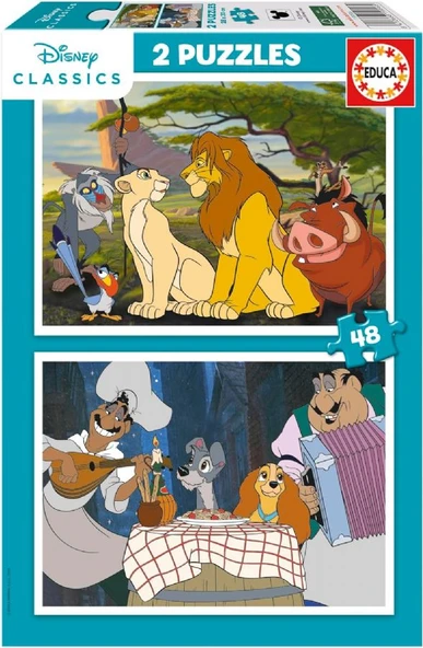 Educa 4-6 Yaş 2x48 Parça Disney Klasikleri Hayvanlar Puzzle - Erkek Çocuk Karton Puzzle ürün görseli 1