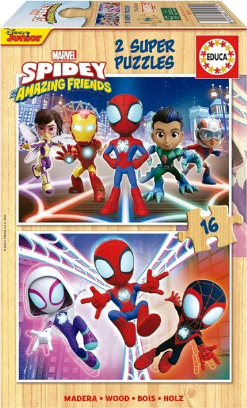 Educa 2x16 Parça Spiday ve Muhteşem Arkadaşları Ahşap Çocuk Puzzle - Erkek Çocuk - 3-4 Yaş ürün görseli 1