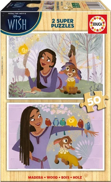 Educa 2x50 Parça Disney Wish Ahşap Kız Çocuk Puzzle - 4-6 Yaş ürün görseli 1
