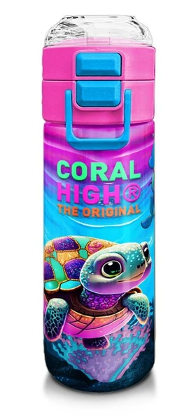 Coral High Kız Çocuk 500 ml Okul ve Günlük Paslanmaz Çelik Termos - Pembe Mor Kaplumbağa Desenli - Sızdırmaz ürün görseli 1