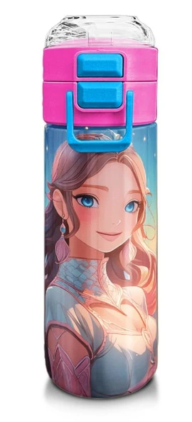 Coral High 500 ml Paslanmaz Çelik Okul Termosu/Suluk/Matara - Kız Çocuk - Turkuaz Pembe Anime Kız Desenli  - Sızdırma Yapmaz ürün görseli 1