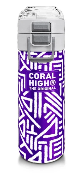 Coral High Kız Çocuk İçin 500 ml'lik Paslanmaz Çelik Termos/Suluk - Mor Beyaz Geometrik Desenli ürün görseli 1
