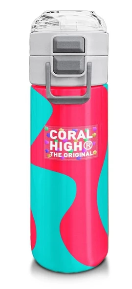 Coral High 500 ml Kız Çocuk Pipetli Termos/Matara - Neon Mercan Turuncu Desenli - Çift Kullanım Özelliği ürün görseli 1