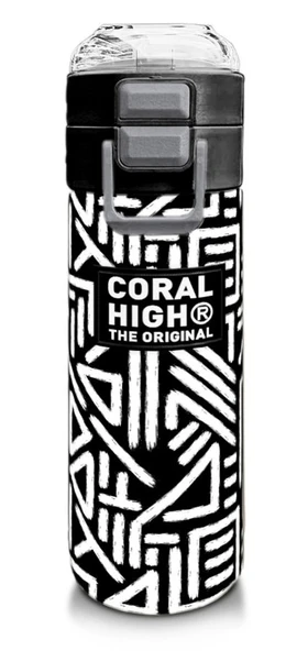 Coral High 500 ml Paslanmaz Çelik Okul Termosu/Suluk/Matara - Erkek Çocuk - SiyahBeyaz Geometrik Desenli  - Sızdırma Yapmaz ürün görseli 1