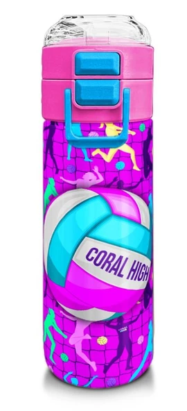 Coral High Kız Çocuk 500 ml Okul ve Günlük Paslanmaz Çelik Termos - Pembe Mor Voleybol Desenli - Sızdırmaz ürün görseli 1