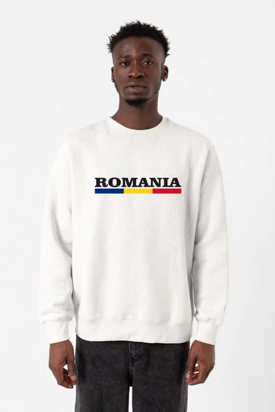 Romania Flag Lettern Beyaz Erkek 2ip Sweatshirt ürün görseli 1