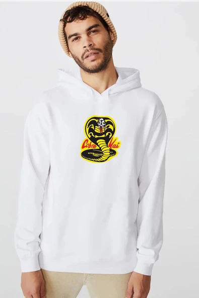 Cobra Kai Logo Beyaz Erkek 3ip Kapşonlu  Sweatshirt ürün görseli 1