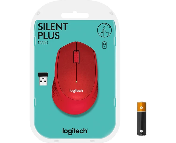 Logitech M330 Sessiz Kablosuz Optik Mouse - Kırmızı - Resim 6