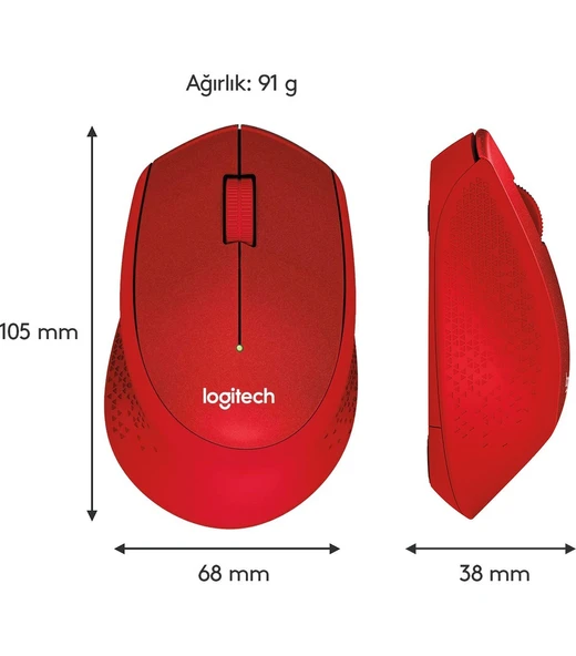 Logitech M330 Sessiz Kablosuz Optik Mouse - Kırmızı - Resim 7