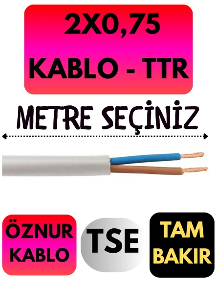Öznur 2X0,75 TTR Kablo Metre Seçenekli (Beyaz) ürün görseli 1