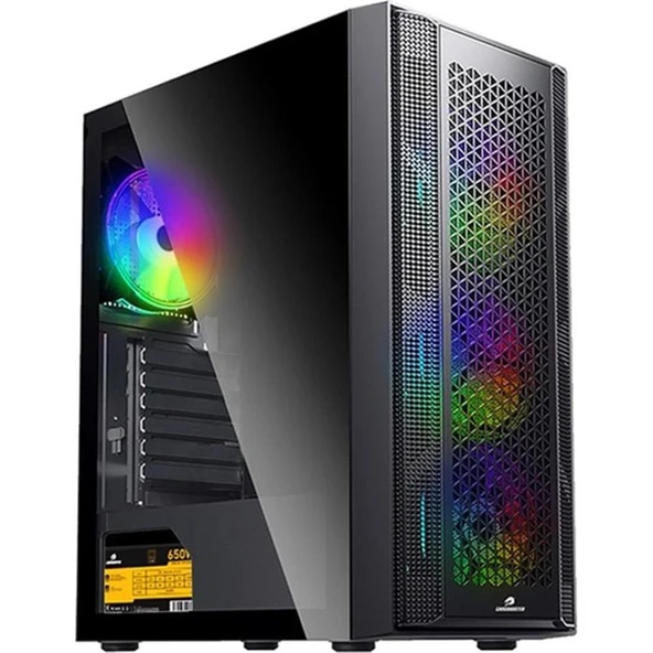 GameboosterGB-PE05B 600w 80+ USB3.0 Full Siyah Tempered Glass RGB Fanlı kasa ürün görseli 1