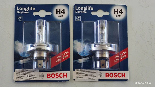 Bosch H4 Far Ampulu (2 li set)12V 60/55W H4 LONGLIFE DAYTIME (3 Kat Uzun Ömürlü) ürün görseli 1
