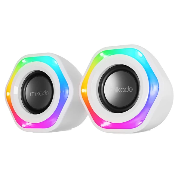 Mikado MD-176 2.0 3W*2 Beyaz RGB Aydınlatmalı USB + 3.5mm USB 5V Speaker Hoparlör ürün görseli 1