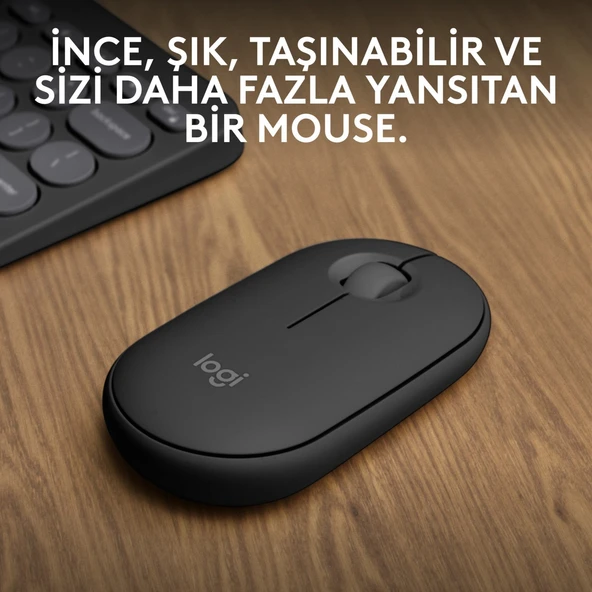 Logitech M350s Pebble 2 Bluetooth Kablosuz Sessiz Kompakt Mouse - Siyah - Resim 2