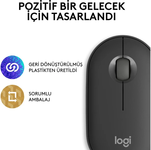 Logitech M350s Pebble 2 Bluetooth Kablosuz Sessiz Kompakt Mouse - Siyah - Resim 10