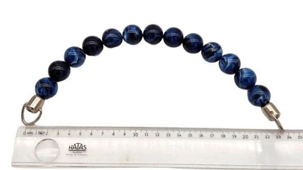 Çanta Aksesuar 20 Cm 22 Mm Boncuklu   Çanta Sapı Gümüş  Metalli Mavi Tonlu ürün görseli 1