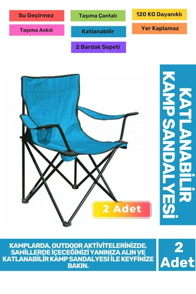 Su Geçirmez 120 Kg Dayanıklı Çantalı Katlanabilir Taşıma Askılı Balık Piknik Kamp Sandalye 2'li Set ürün görseli 1
