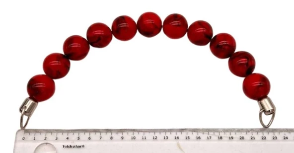Çanta Aksesuar 20 Cm 24 Mm Boncuklu Çanta Sapı Gümüş  Metalli Kırmızı Tonlu ürün görseli 1