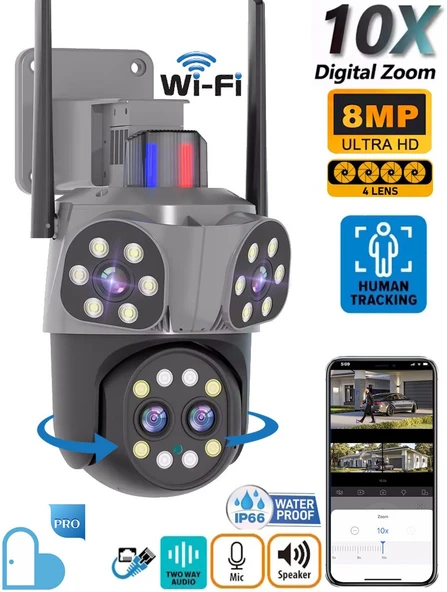 Mpia Orino 4 Lens 10X Zoom 8MP  360° Görüş Hareketli  Waterproof Gece Görüş Sesli Görüşme Akıllı Kamera  ürün görseli 1
