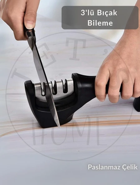 Bıçak Bileme Aleti Üç Kısımlı Bıçak Bileyici Paslanmaz Çelik 20 cm ürün görseli 1