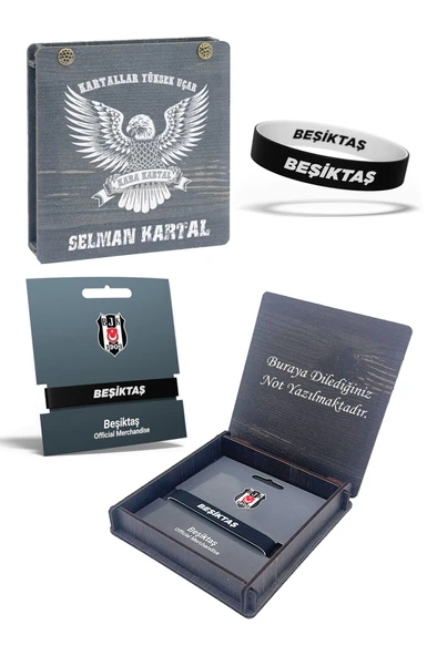 Beşiktaş Orijinal Çift Taraflı Silikon Bileklik İsme Özel Hediyelik Ahşap Kutulu ürün görseli 1