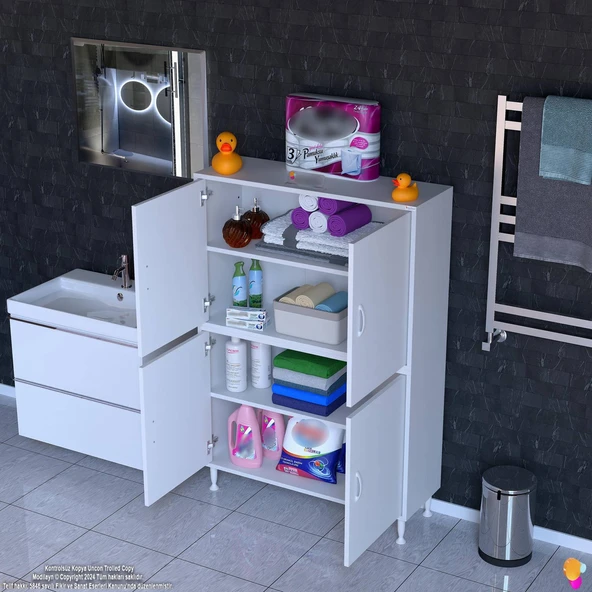 Modilayn İLKİM 100x138x32,5 cm Ekstra Düzen İçin Kullanışlı 4 Kapak 4 Bölmeli Banyo Mutfak Dolabı ürün görseli 1