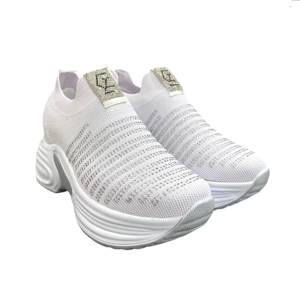 Aybaak 5006 Triko Taşlı Dolgu Topuk Kadın Ayakkabı Sneaker ürün görseli 1