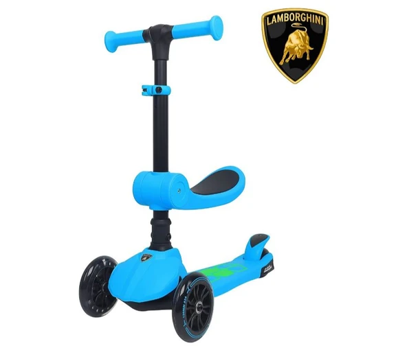 Lamborghini L5 2in1 Mavi Oturaklı Işıklı 3 Tekerlekli Çocuk Scooter ürün görseli 1