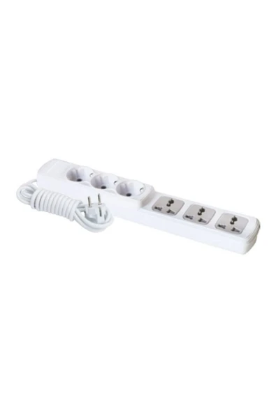 F301A – 3+3 Universal Grup Priz 2 Metre | Kompakt Çoklu Priz Çözümü ürün görseli 1
