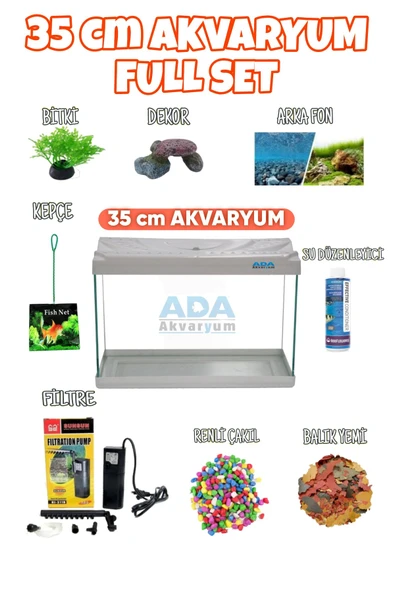 Full Akvaryum Seti Beyaz Renk 35x25x15 Cm  9 Parça ürün görseli 1