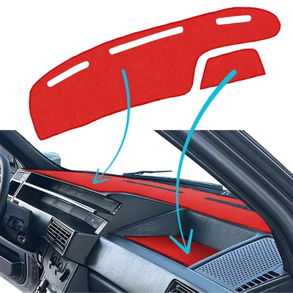 Fiat Tipo Tempra Nakışlı Kırmızı Torpido Kaplama Koruma Halısı Örtüsü ürün görseli 1