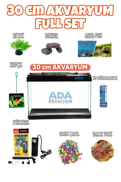 Full Akvaryum Seti Siyah Renk 35x25x15 Cm  9 Parça ürün görseli 1
