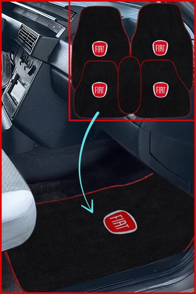 Fiat Tipo & Tempra Uyumlu 5 Parça Nakışlı Siyah Oto Halı Paspas Seti - Şık ve Dayanıklı ürün görseli 1