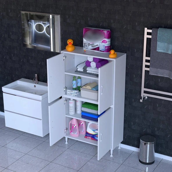 Modilayn İLKİM 85x138x32,5 cm Ekstra Düzen İçin Kullanışlı 4 Kapak 4 Bölmeli Banyo Mutfak Dolabı ürün görseli 1