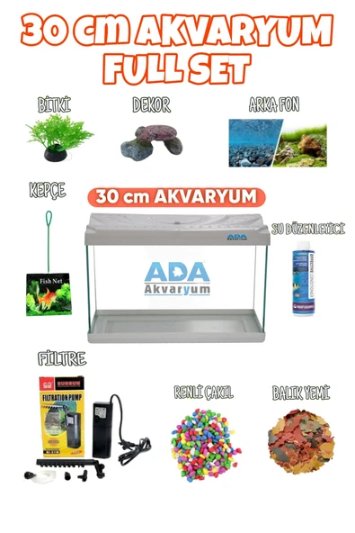 Full Akvaryum Seti Beyaz Renk 30x23x15 Cm  9 Parça ürün görseli 1