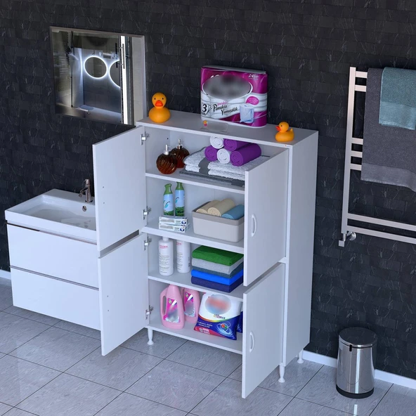 Modilayn İLKİM 90x138x32,5 cm Ekstra Düzen İçin Kullanışlı 4 Kapak 4 Bölmeli Banyo Mutfak Dolabı ürün görseli 1