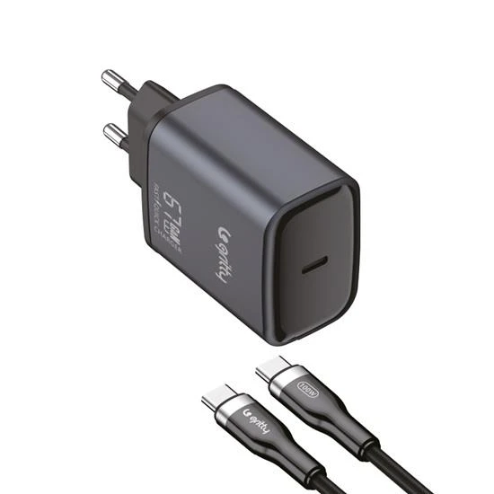 Gritty GAN 67W Notebook Şarjlı USB-C Hızlı Şarj Aleti+Type-C to Type-C Şarj Kablosu ( 100cm) Siyah(GC-C67CC) ürün görseli 1