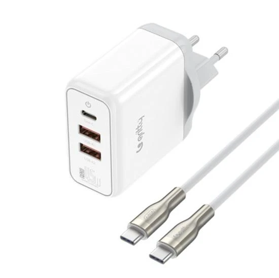 Gritty 45W 3 Portlu USB-A1 USB-A2 USB-C Hızlı Şarj Aleti Beyaz + Type-C to Type-C Şarj Kablosu  (GC-U45CC) ürün görseli 1