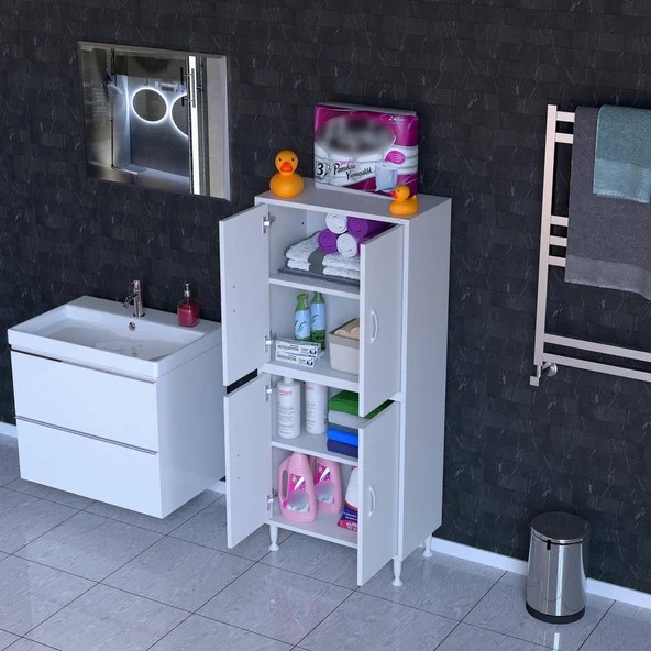 Modilayn İLKİM 60x138x32,5 cm Ekstra Düzen İçin Kullanışlı 4 Kapak 4 Bölmeli Banyo Mutfak Dolabı ürün görseli 1