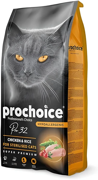 Pro Choice 32 Tavuklu & Pirinçli Düşük Tahıllı Kısırlaştırılmış Yerişkin Kedi Maması 15 Kg ürün görseli 1