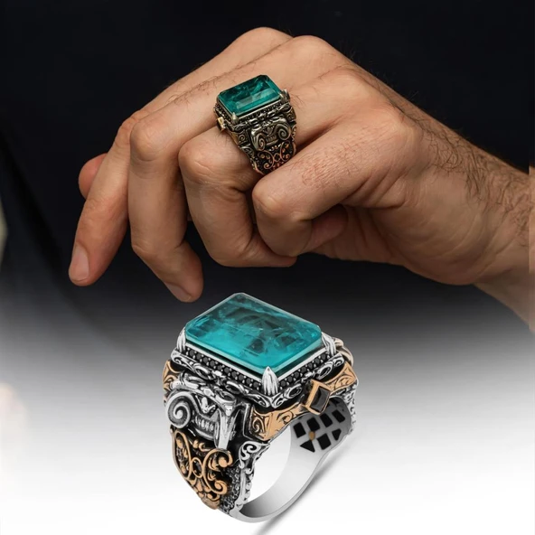 İslam Usta Koleksiyonu Mavi Taşlı 925 Gümüş Yüzük ürün görseli 1