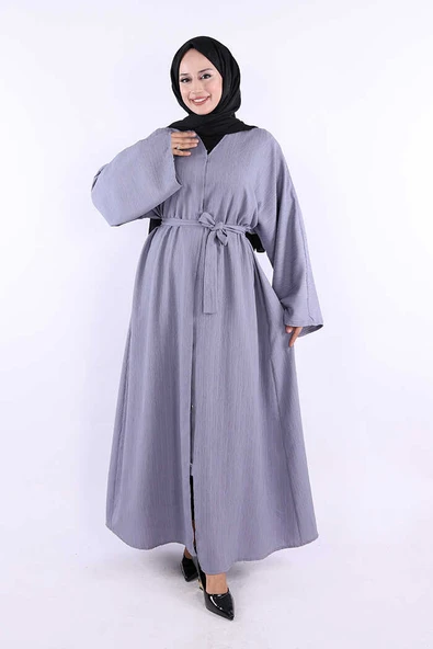 Çıt Çıt Düğmeli Bel Kuşaklı Abaya 70017 Gri ürün görseli 1