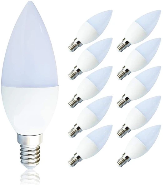 10 Adet Çok Kaliteli E14 Duy 7 Watt, 3000 Kelvin Led Ampul Gün Işığı Renkli E14 Duy Led Avize Ampulü ürün görseli 1