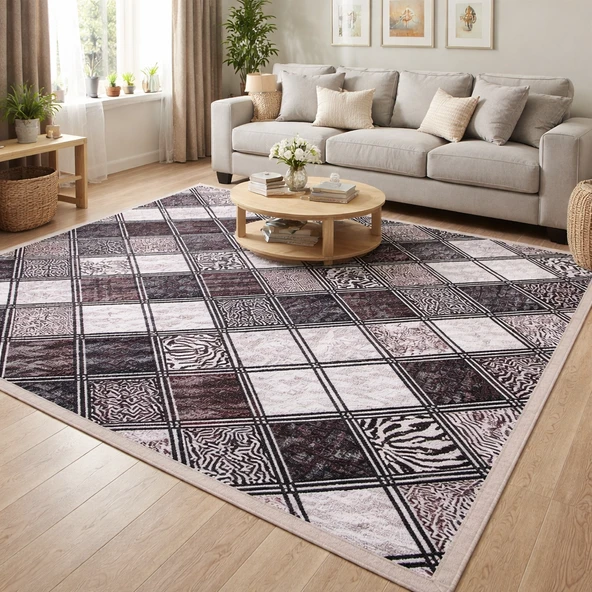 Polo Life Savan 4m2 Pamuklu Lastiksiz Halı Ört, Çok Amaçlı, Piknik Ört (170x245)-Kareli Bordo ürün görseli 1