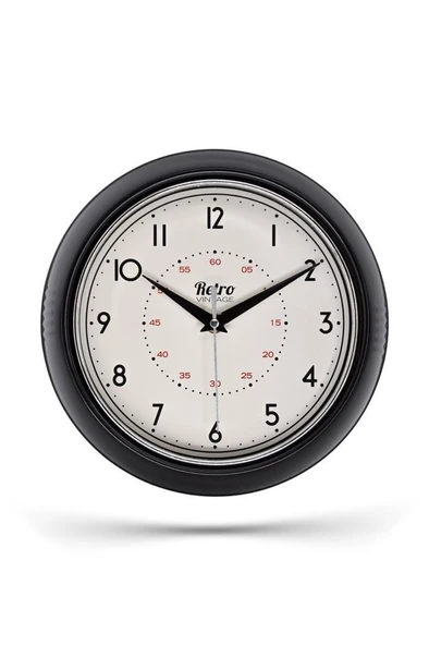 New-Max Premium Serisi Retro Tasarım Metal Kadranlı Bombeli Cam Özellikli 25 cm Ev ve Ofis Saati Siyah ürün görseli 1