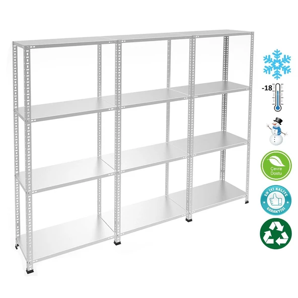 4 Katlı 3'lü Bitişik Paslanmaz Krom Raf - Inox Soğuk Oda Rafı, Buzhane Rafı  59x93 cm 200 cm 1.00 mm ürün görseli 1