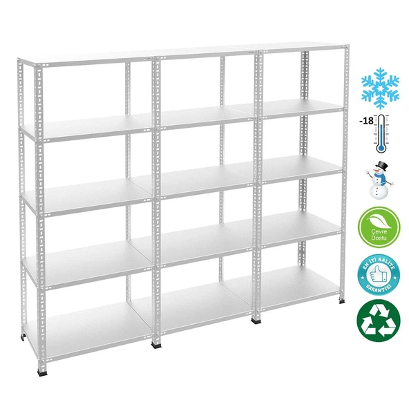 5 Katlı 3'lü Bitişik Paslanmaz Krom Raf - Inox Soğuk Oda Rafı, Buzhane Rafı  31x60 cm 150 cm 1.00 mm ürün görseli 1